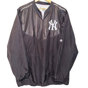 Majestic Mens New York Yankees Quarter Zip Windbreaker Jacket Black Large MLB